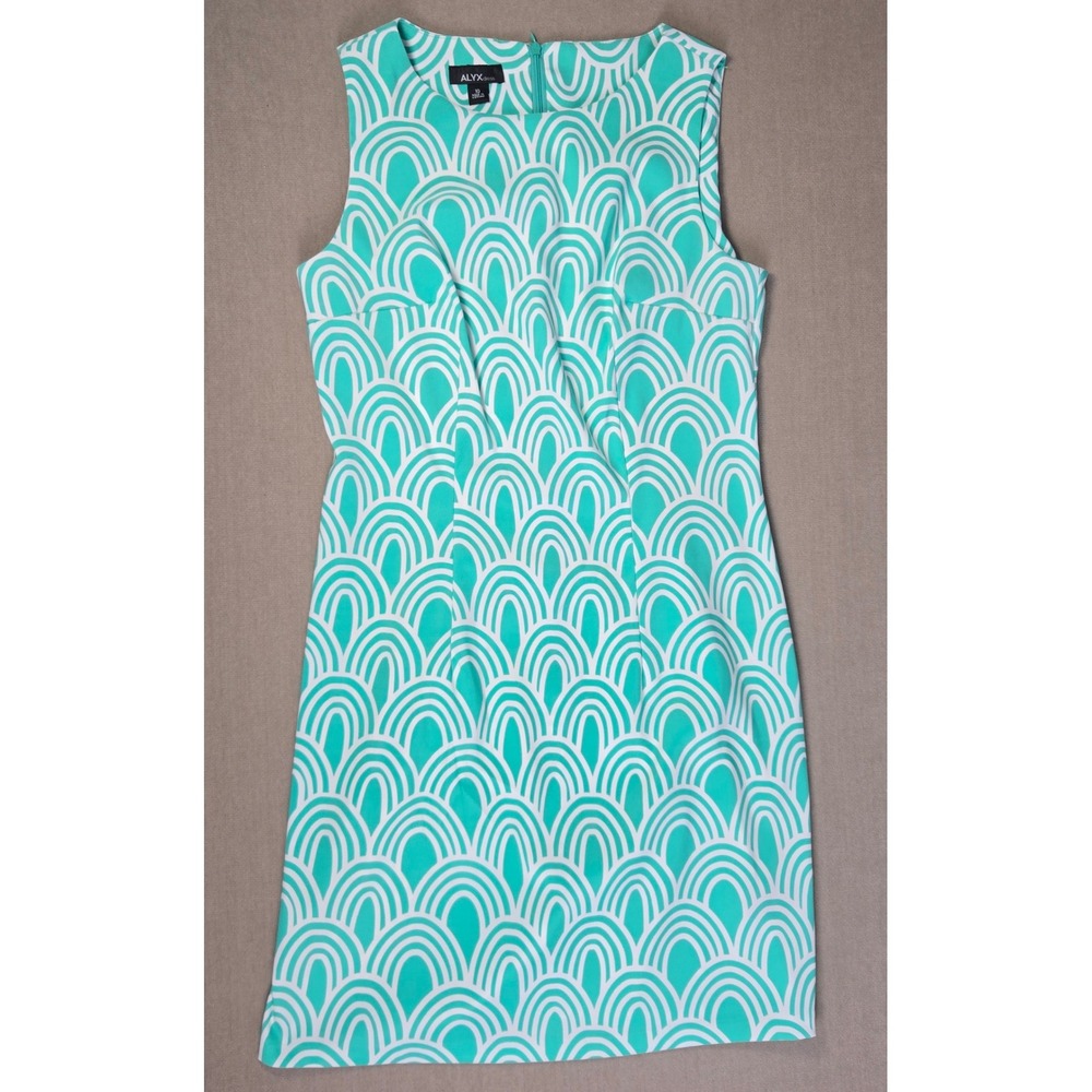 ALYX dress Women's Size 10 Teal White Geometric Shell Sheath‎ Dress Sleeveless